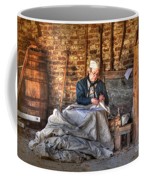 Historic Coffee Mug featuring the photograph A Stitch In Time by Kathy Baccari