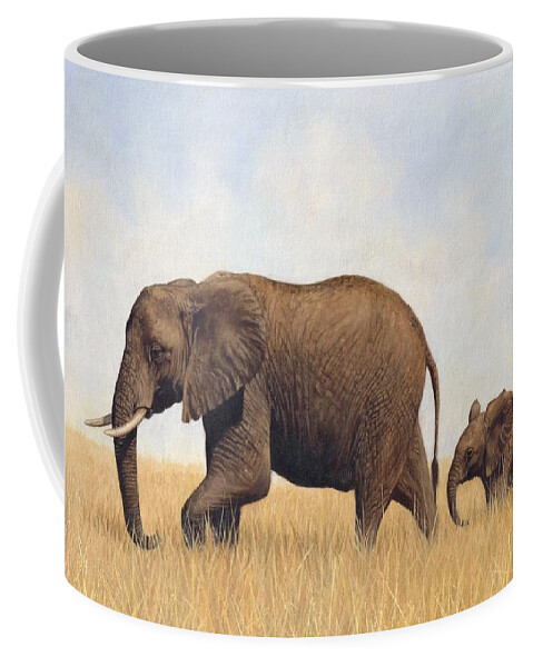 African Coffee Mug featuring the painting African Elephants #2 by David Stribbling