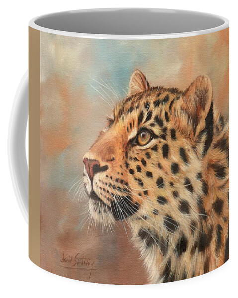 Leopard Coffee Mug featuring the painting Amur Leopard #1 by David Stribbling