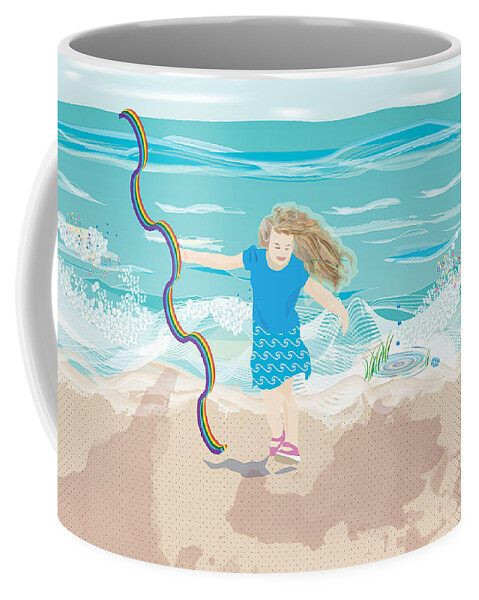 Beach Girl Coffee Mug featuring the digital art Beach Rainbow Girl by Kim Prowse
