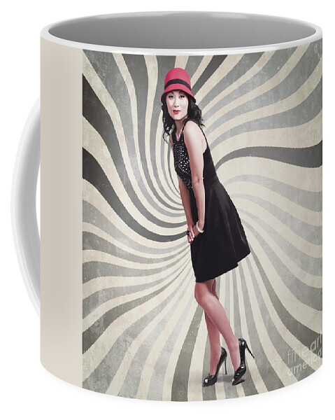 Vintage Coffee Mug featuring the photograph Beautiful asian woman posing. Vintage style #1 by Jorgo Photography