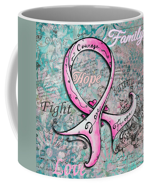 Pink Coffee Mug featuring the painting Beautiful Inspirational Elegant Pink Ribbon Design Art for Breast Cancer Awareness #1 by Megan Aroon