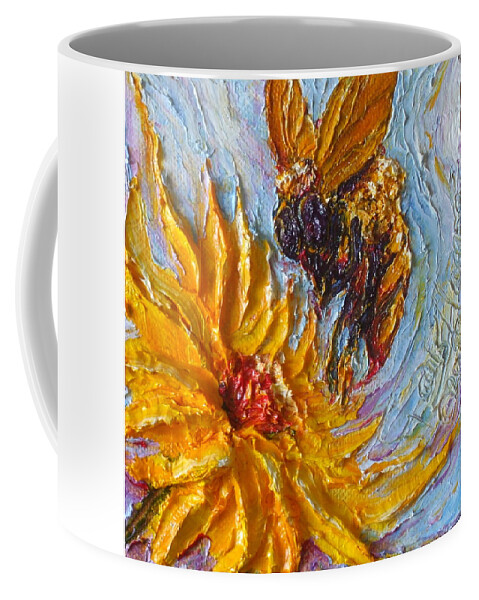 Bumble Bee Coffee Mug featuring the painting Bumble Bee and Yellow Flower by Paris Wyatt Llanso