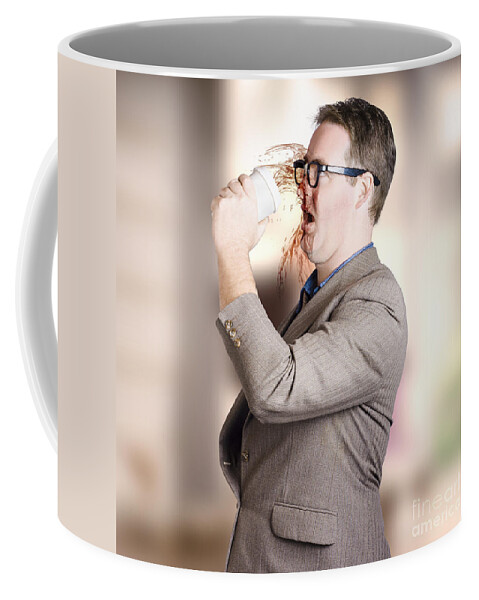 Coffee Coffee Mug featuring the photograph Busy business man drinking coffee on the run #1 by Jorgo Photography
