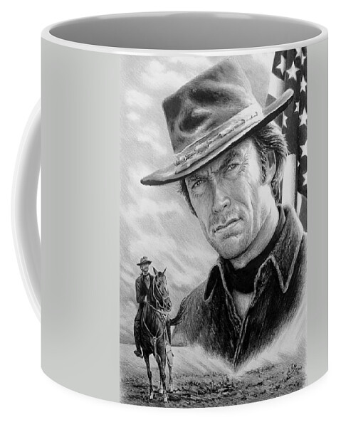 Clint Eastwood Coffee Mug featuring the drawing Clint Eastwood American Legend #1 by Andrew Read
