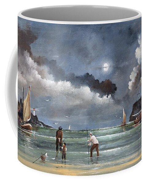 Countryside Coffee Mug featuring the painting Cockle Picking At Whitby, Yorkshire - England by Ken Wood