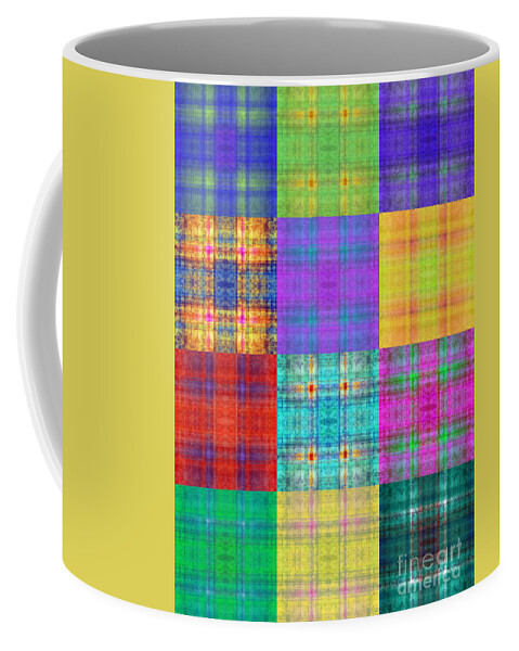 Andee Design Abstract Coffee Mug featuring the digital art Colorful Plaid Triptych Panel 1 by Andee Design
