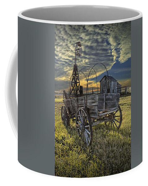 Art Coffee Mug featuring the photograph Covered Wagon and Farm in 1880 Town #1 by Randall Nyhof