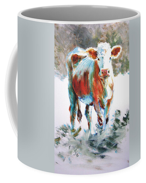 Ruby Red Coffee Mug featuring the painting Cow #1 by Mike Jory