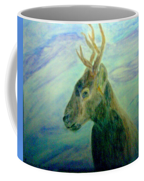 Deer Coffee Mug featuring the mixed media Deer at Home by Suzanne Berthier