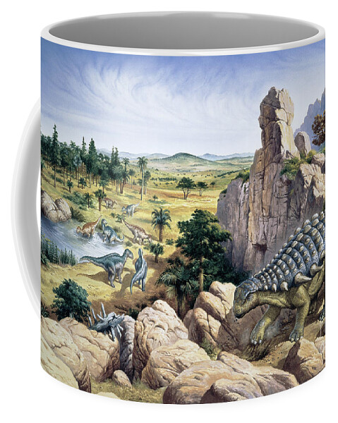 Ankylosaurus Coffee Mug featuring the photograph Dinosaurs #1 by Christian Jegou