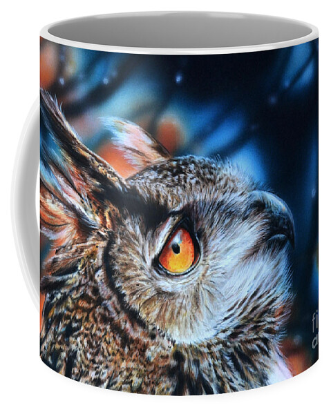 Eagle Owl Coffee Mug featuring the painting Twilight by Lachri