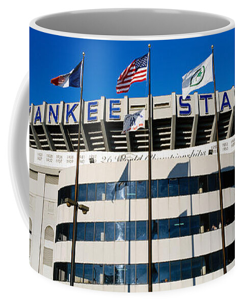 Photography Coffee Mug featuring the photograph Flags In Front Of A Stadium, Yankee #1 by Panoramic Images
