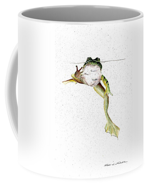 Frog On Waterline Coffee Mug featuring the painting Frog On Waterline #1 by Steven Schultz