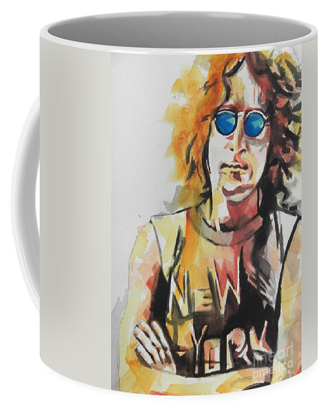 Watercolor Painting Coffee Mug featuring the painting John Lennon 04 by Chrisann Ellis