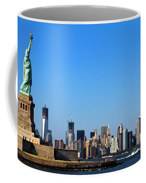 Lady Liberty Watches 1wtc Rise Coffee Mug featuring the photograph Lady Liberty Watches 1WTC Rise by Jemmy Archer