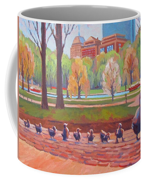 Boston Coffee Mug featuring the painting Make Way for Ducklings by Dianne Panarelli Miller