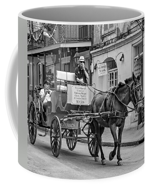 French Quarter Coffee Mug featuring the photograph New Orleans - Carriage Ride BW #2 by Steve Harrington