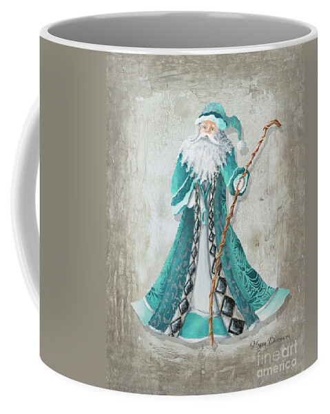 Santa Coffee Mug featuring the painting Old World Style Turquoise Aqua Teal Santa Claus Christmas Art by Megan Duncanson by Megan Aroon