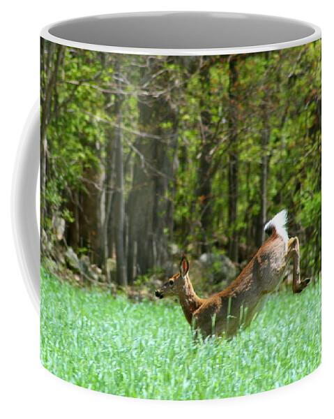 Deer Running Coffee Mug featuring the photograph On the Run by Neal Eslinger