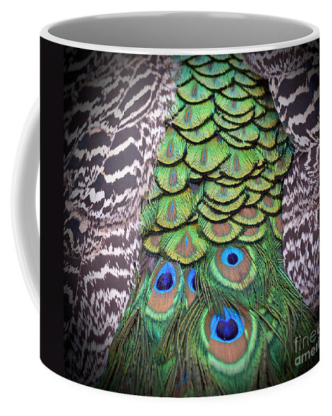 Peacock Coffee Mug featuring the photograph Peacock Plumage #1 by Jim Fitzpatrick
