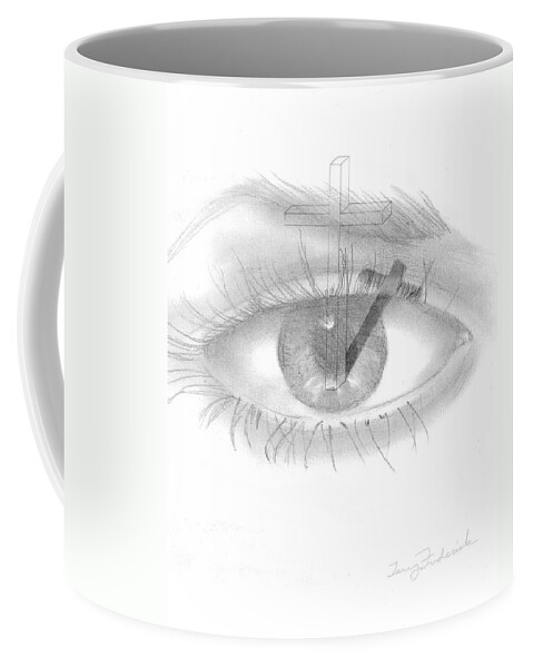 Eye Coffee Mug featuring the drawing Plank in Eye by Terry Frederick
