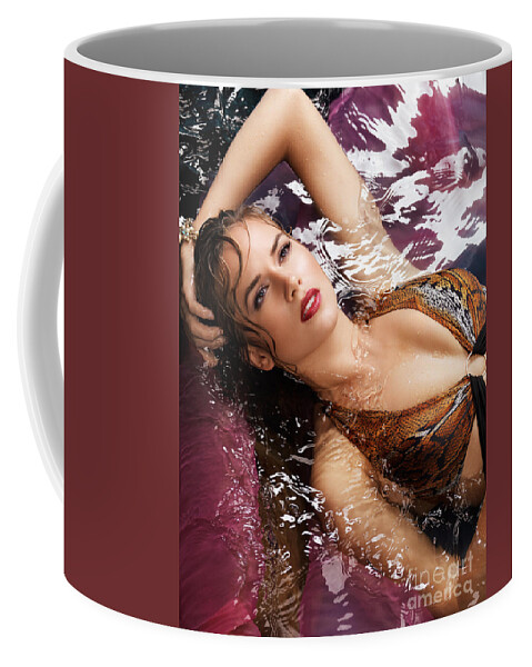 Beauty Coffee Mug featuring the photograph Portrait of beautiful woman lying in water #1 by Maxim Images Exquisite Prints