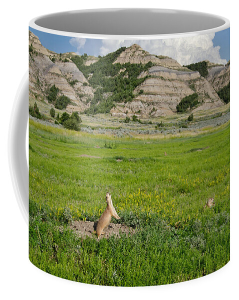 Animal Coffee Mug featuring the photograph Prairie Dog Jump-yip #1 by Thomas And Pat Leeson