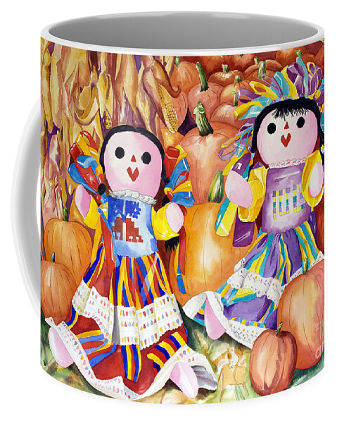 Girls Coffee Mug featuring the painting Pumpkin Patch Party by Kandyce Waltensperger
