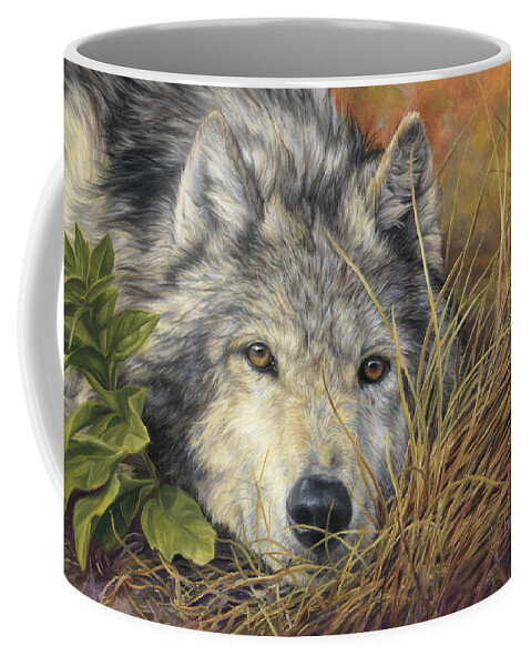 Wolf Coffee Mug featuring the painting Pure Soul by Lucie Bilodeau