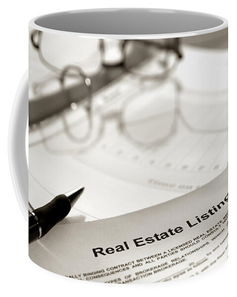 Agreement Coffee Mug featuring the photograph Real Estate Listing and Pen by Olivier Le Queinec