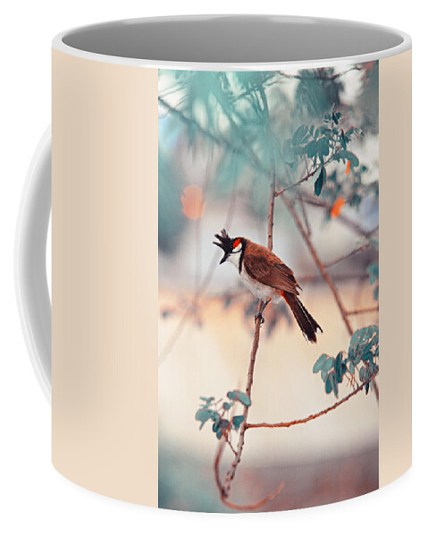 Nature Coffee Mug featuring the photograph Red-Whiskered Bulbul. Nature in Alien Skin #1 by Jenny Rainbow