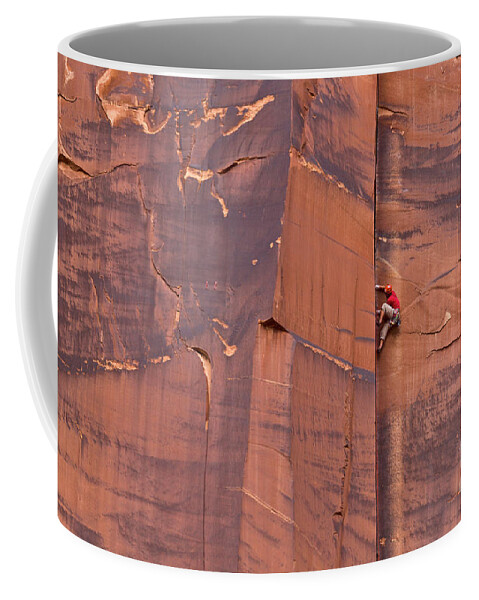 00559218 Coffee Mug featuring the photograph Rock Climber Indian Creek Utah by Yva Momatiuk John Eastcott
