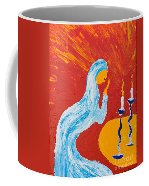 Jewish Art Coffee Mug featuring the painting Sabbath Prayer by Walt Brodis