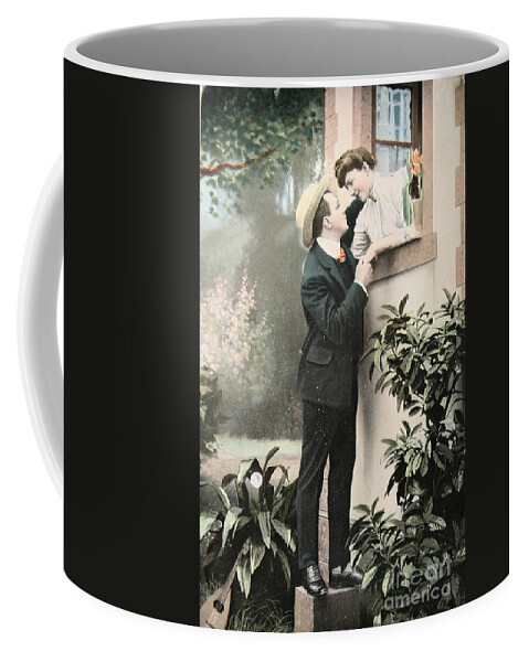 Post Coffee Mug featuring the photograph Secret romance. Vintage postcard 1907 by Patricia Hofmeester