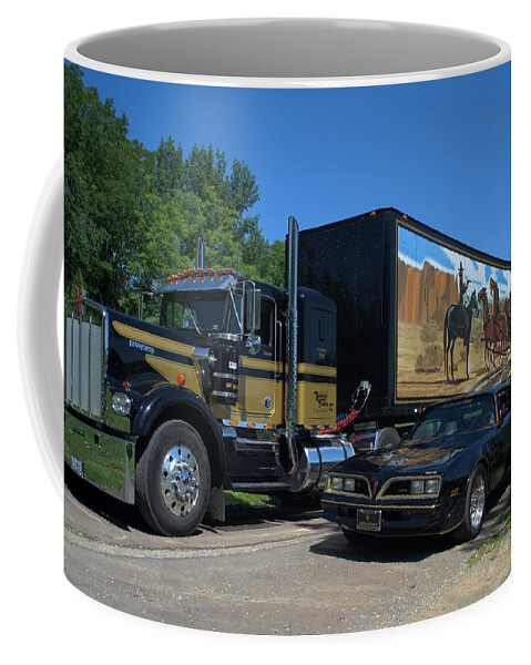 Kenworth Coffee Mug featuring the photograph Smokey and the Bandit Tribute 1973 Kenworth Semi Truck and the Bandit by Tim McCullough