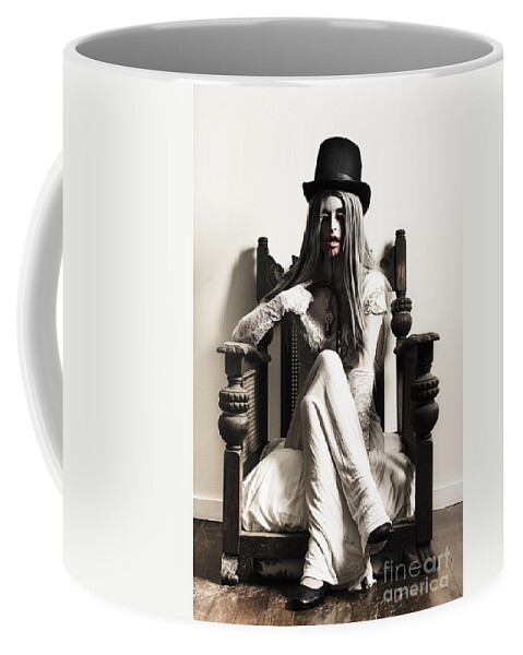 Horror Coffee Mug featuring the photograph Spooky vampire woman. High fashion horror #1 by Jorgo Photography