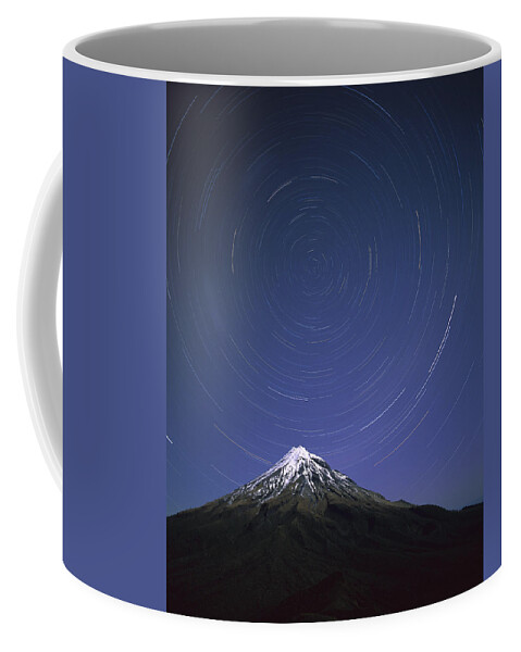 Feb0514 Coffee Mug featuring the photograph Star Trails Over Mt Taranaki New Zealand #1 by Harley Betts