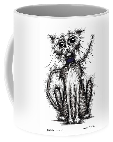 Horrible Cat Coffee Mug featuring the drawing Stinker the cat #6 by Keith Mills