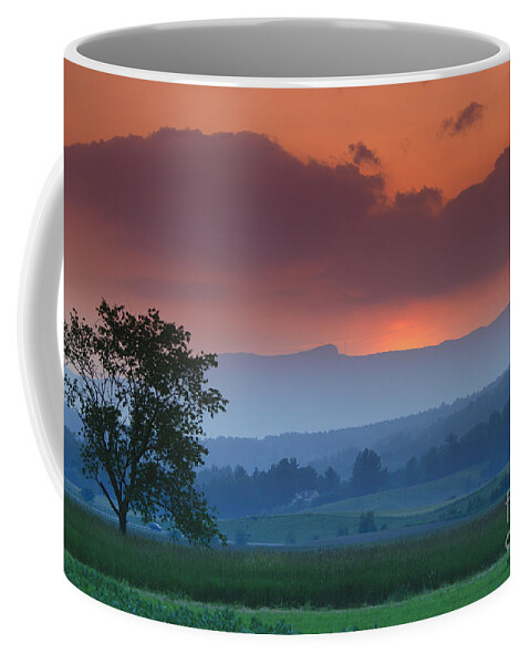 Mt. Mansfield Coffee Mug featuring the photograph Sunset over Mt. Mansfield in Stowe Vermont by Don Landwehrle