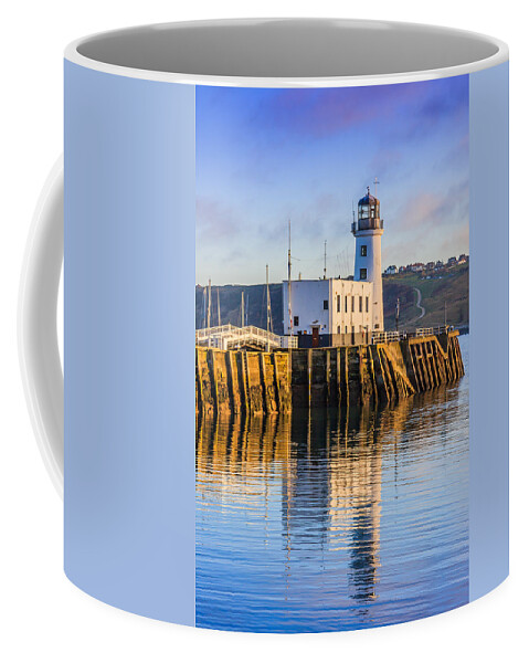 Bridge Coffee Mug featuring the photograph Sunset over Scarborough Lighthouse #1 by Sue Leonard