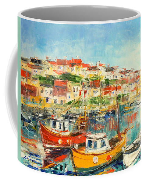 Brixham Coffee Mug featuring the painting The Brixham Harbour #1 by Luke Karcz
