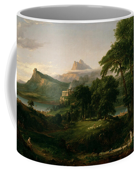 Hudson River School Coffee Mug featuring the painting The Course of Empire The Arcadian or Pastoral State by Thomas Cole