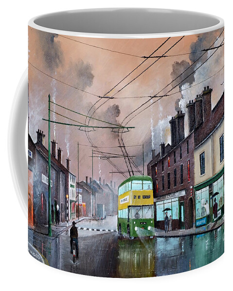 England Coffee Mug featuring the painting The Last Trolley Bus - England by Ken Wood
