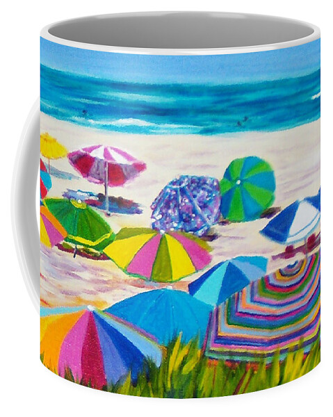 Beach Coffee Mug featuring the painting Umbrellas 3 by Anne Marie Brown