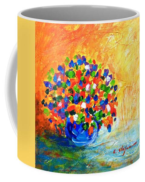 Color Coffee Mug featuring the painting Vase with flowers #2 by Cristina Stefan