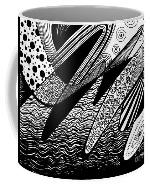 Black And White Coffee Mug featuring the drawing Waves #1 by Lynellen Nielsen