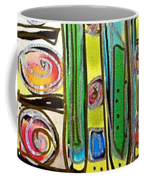 Red Lolly Pops Coffee Mug featuring the mixed media Green and Red Lolly pops On Yellow by Debra Amerson