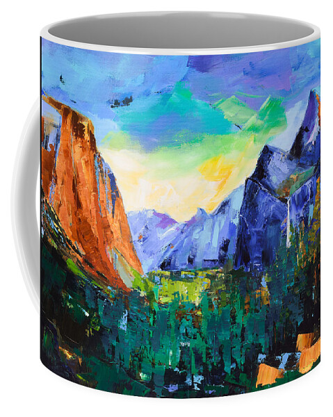 Yosemite Valley Coffee Mug featuring the painting Yosemite Valley - Tunnel View by Elise Palmigiani