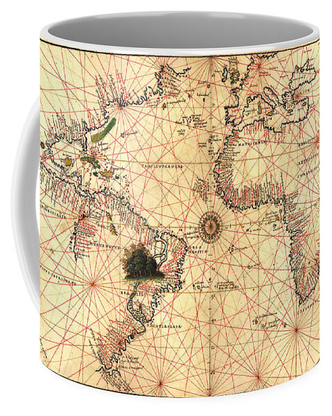 World Coffee Mug featuring the painting 1544 World Map by Joan Olivo
